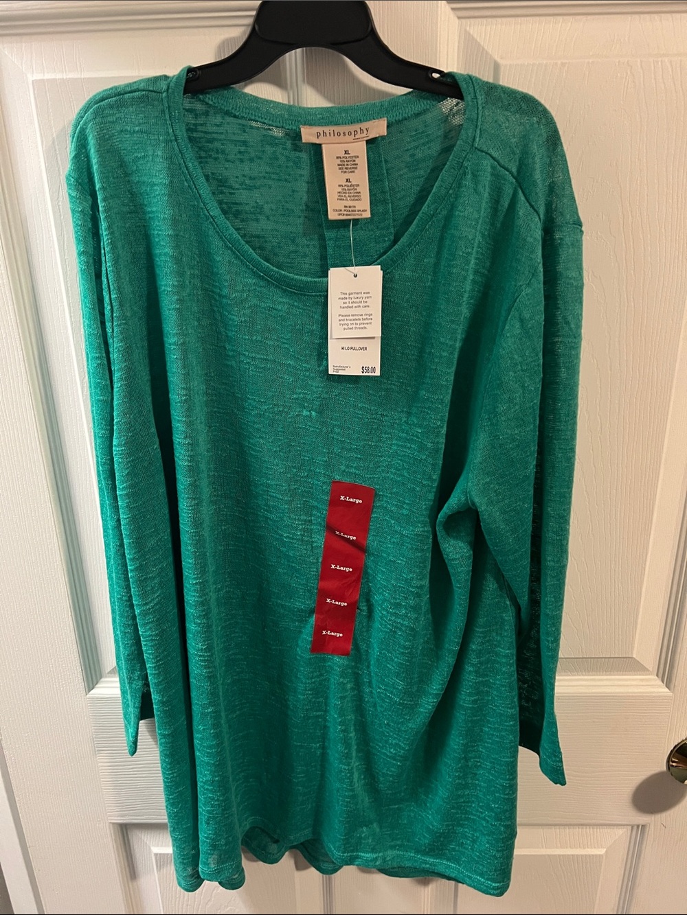 Philosophy lightweight teal green long sleeve top